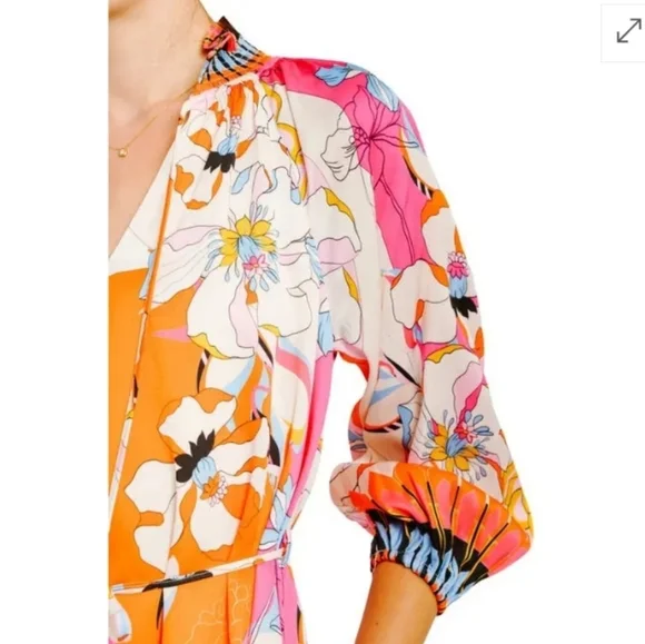 Ciebon Drea Floral Print Bohemian Keyhole Neckline Long Balloon Sleeve Mini - Picture 3 of 12